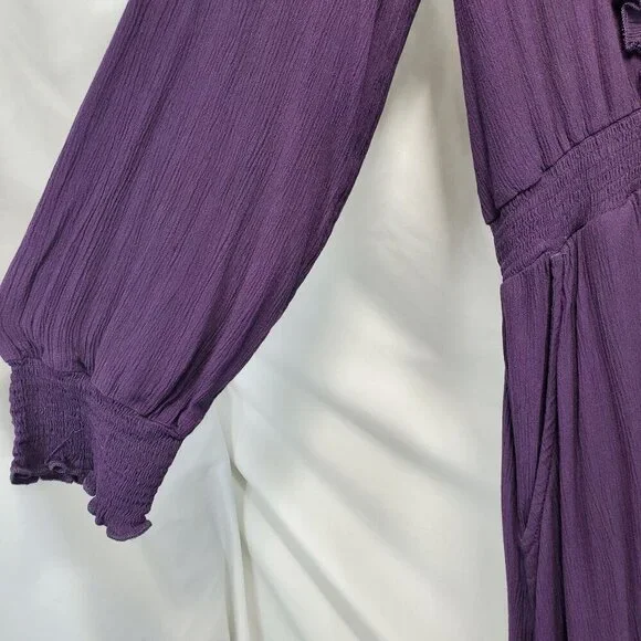 Garnet Hill Women's Purple Midi Dress V-Neck Ruffle Smocked Waist L (A-2) - Picture 5 of 11